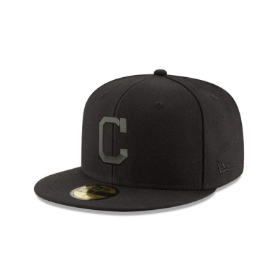 Cleveland Indians Gorra | New Era MLB Black On Black 59fifty Fitted Cap Mexico - Negros